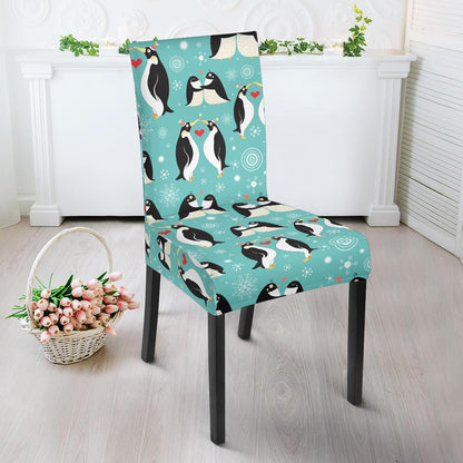 Penguin Love Print Dining Chair Slipcover-JTAMIGO.COM