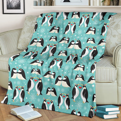Penguin Love Print Fleece Blanket
