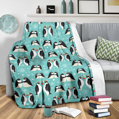 Penguin Love Print Fleece Blanket