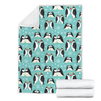 Penguin Love Print Fleece Blanket