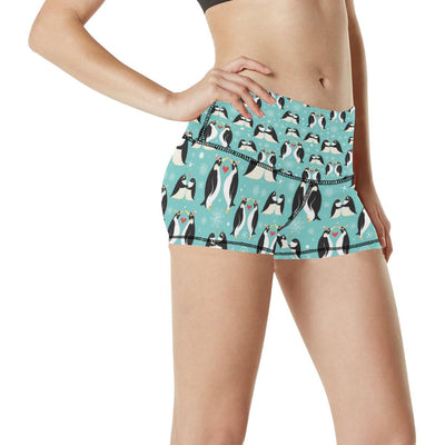 Penguin Love Print High Waisted Spandex Shorts-JTAMIGO.COM