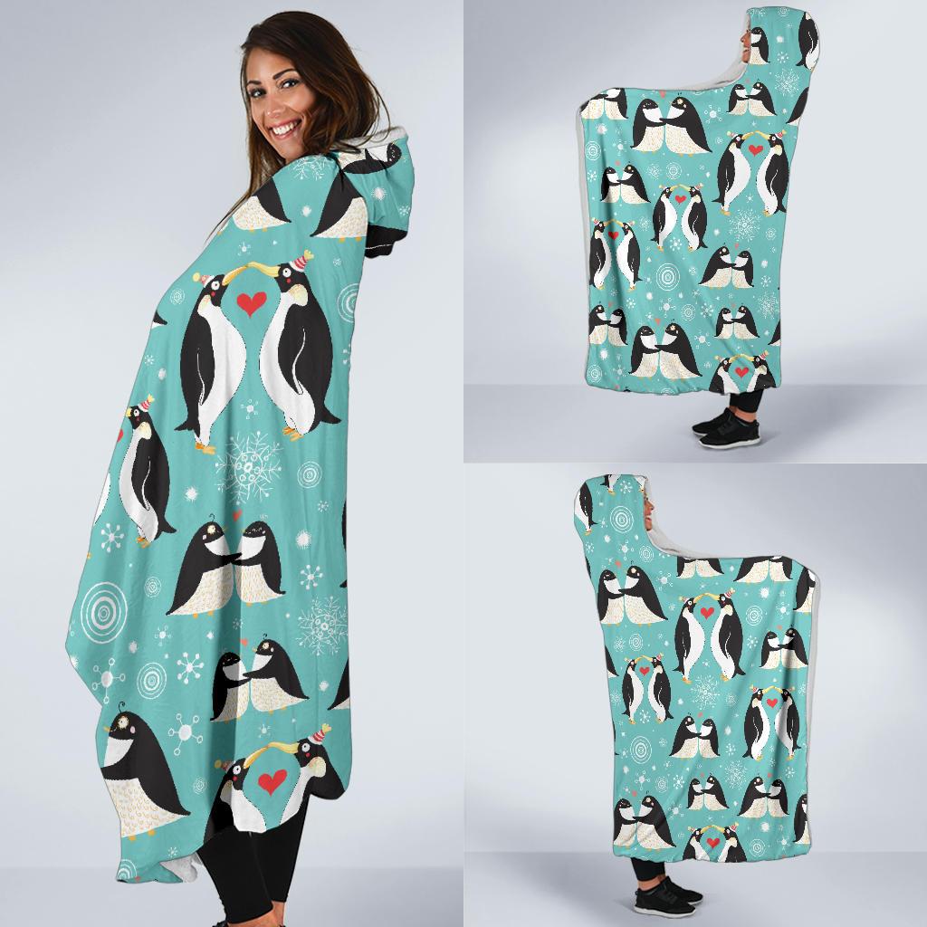 Penguin Love Print Hooded Blanket-JTAMIGO.COM