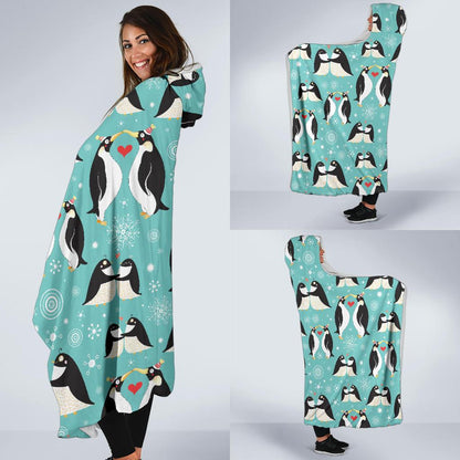 Penguin Love Print Hooded Blanket-JTAMIGO.COM