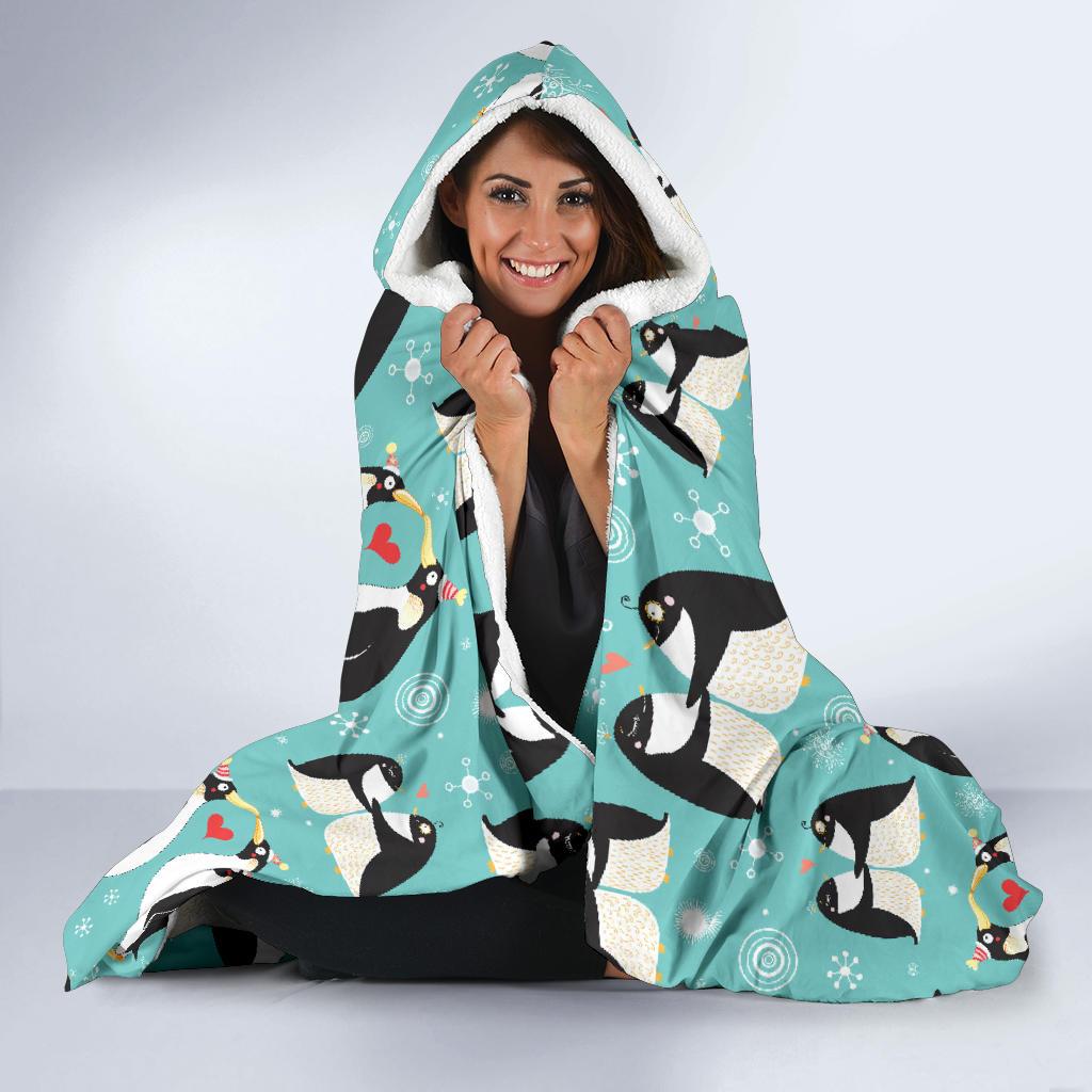 Penguin Love Print Hooded Blanket-JTAMIGO.COM