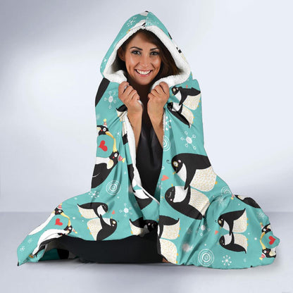 Penguin Love Print Hooded Blanket-JTAMIGO.COM