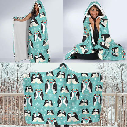 Penguin Love Print Hooded Blanket-JTAMIGO.COM