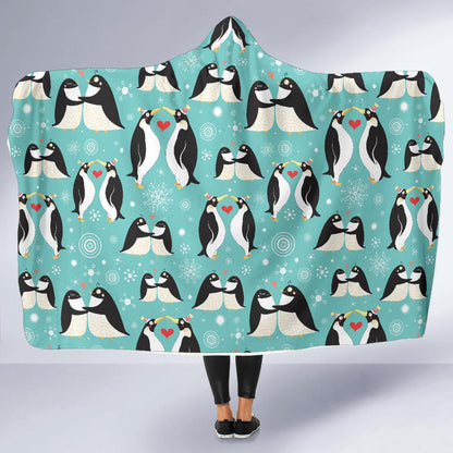 Penguin Love Print Hooded Blanket-JTAMIGO.COM