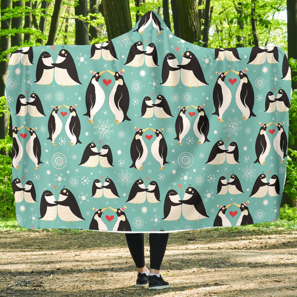 Penguin Love Print Hooded Blanket-JTAMIGO.COM