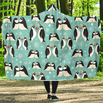Penguin Love Print Hooded Blanket-JTAMIGO.COM