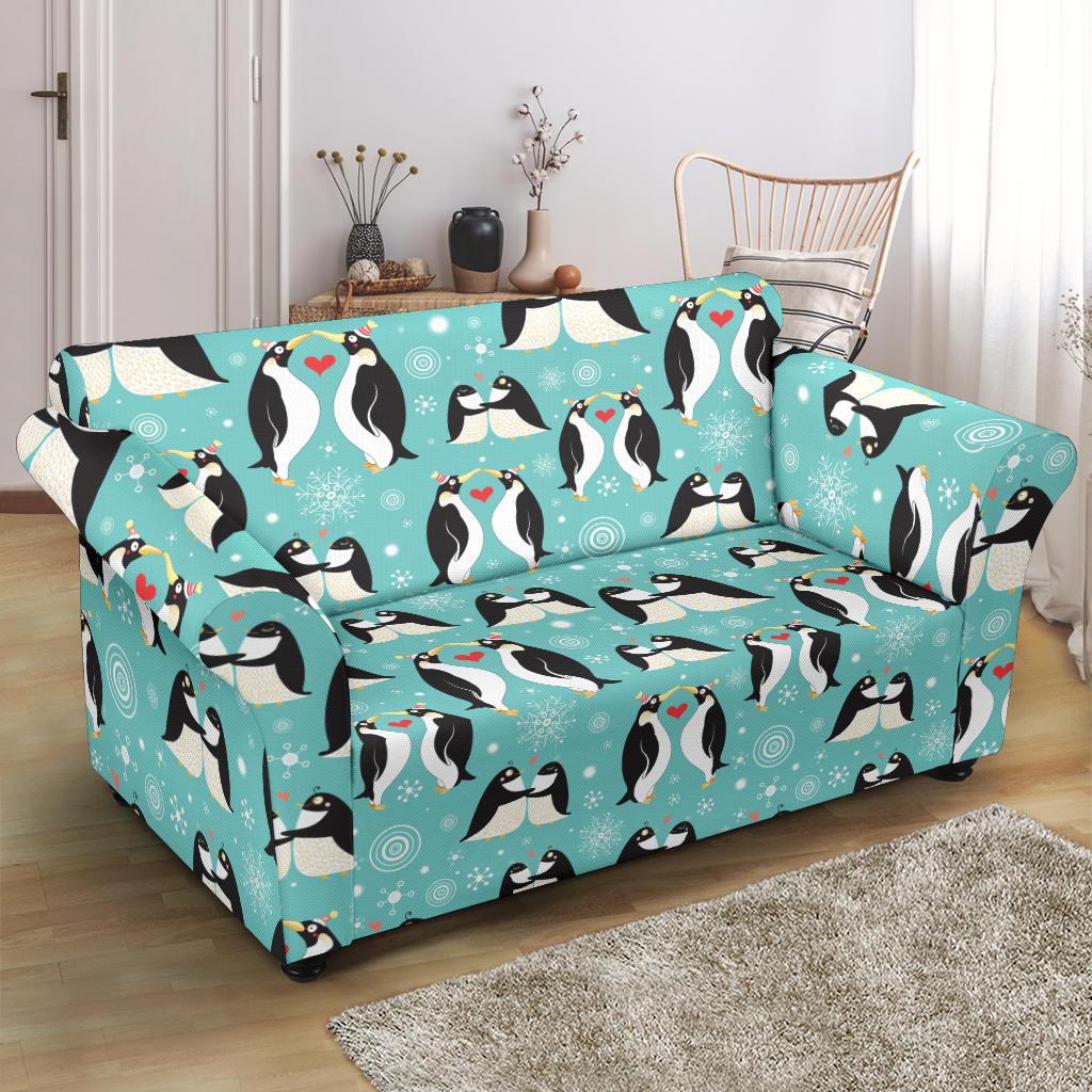 Penguin Love Print Loveseat Slipcover-JTAMIGO.COM