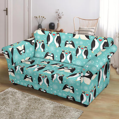 Penguin Love Print Loveseat Slipcover-JTAMIGO.COM