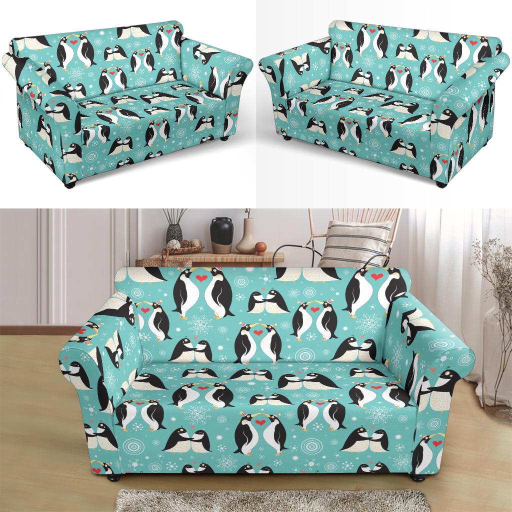 Penguin Love Print Loveseat Slipcover-JTAMIGO.COM