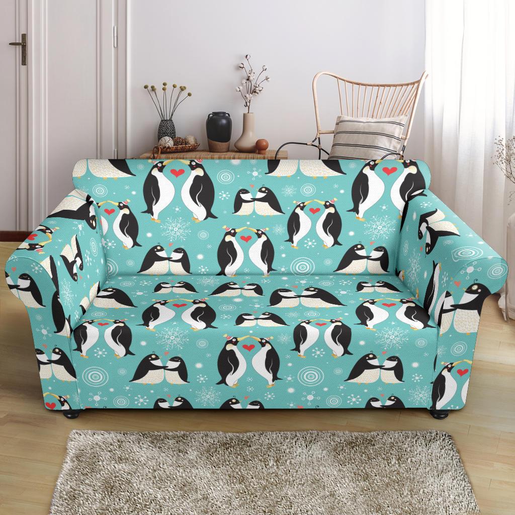 Penguin Love Print Loveseat Slipcover-JTAMIGO.COM
