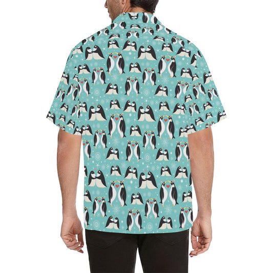 Penguin Love Print Men Aloha Hawaiian Shirt