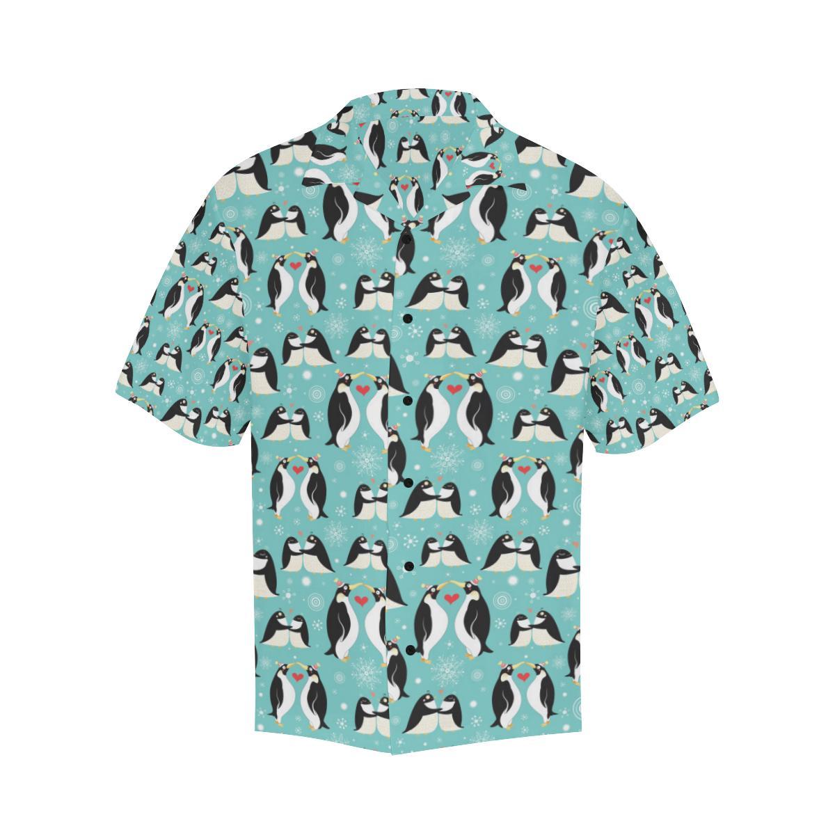 Penguin Love Print Men Aloha Hawaiian Shirt