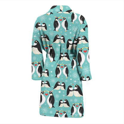 Penguin Love Print Men Bath Robe-JTAMIGO.COM