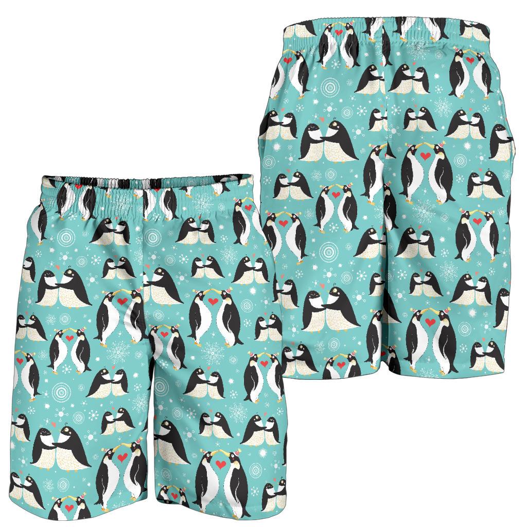 Penguin Love Print Mens Shorts-JTAMIGO.COM