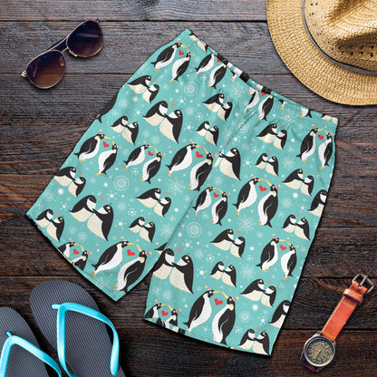 Penguin Love Print Mens Shorts-JTAMIGO.COM