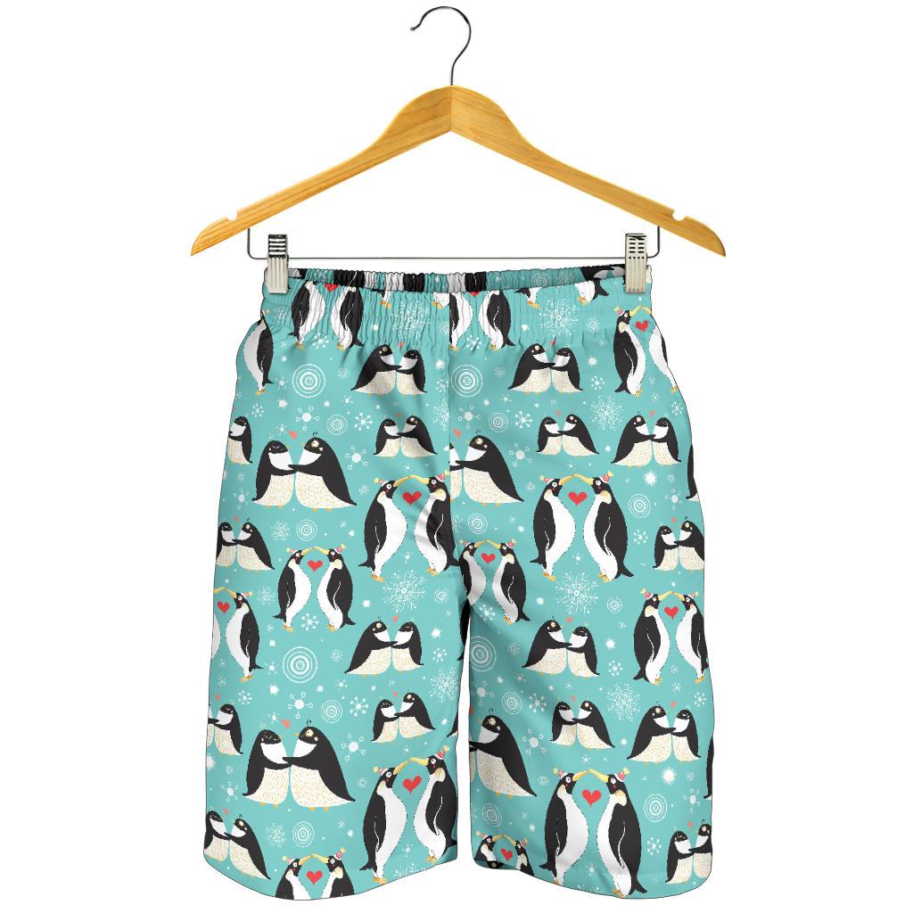 Penguin Love Print Mens Shorts-JTAMIGO.COM