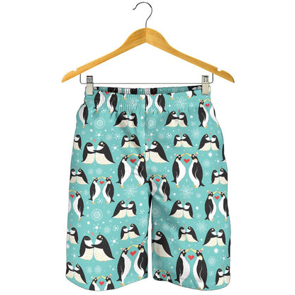 Penguin Love Print Mens Shorts-JTAMIGO.COM