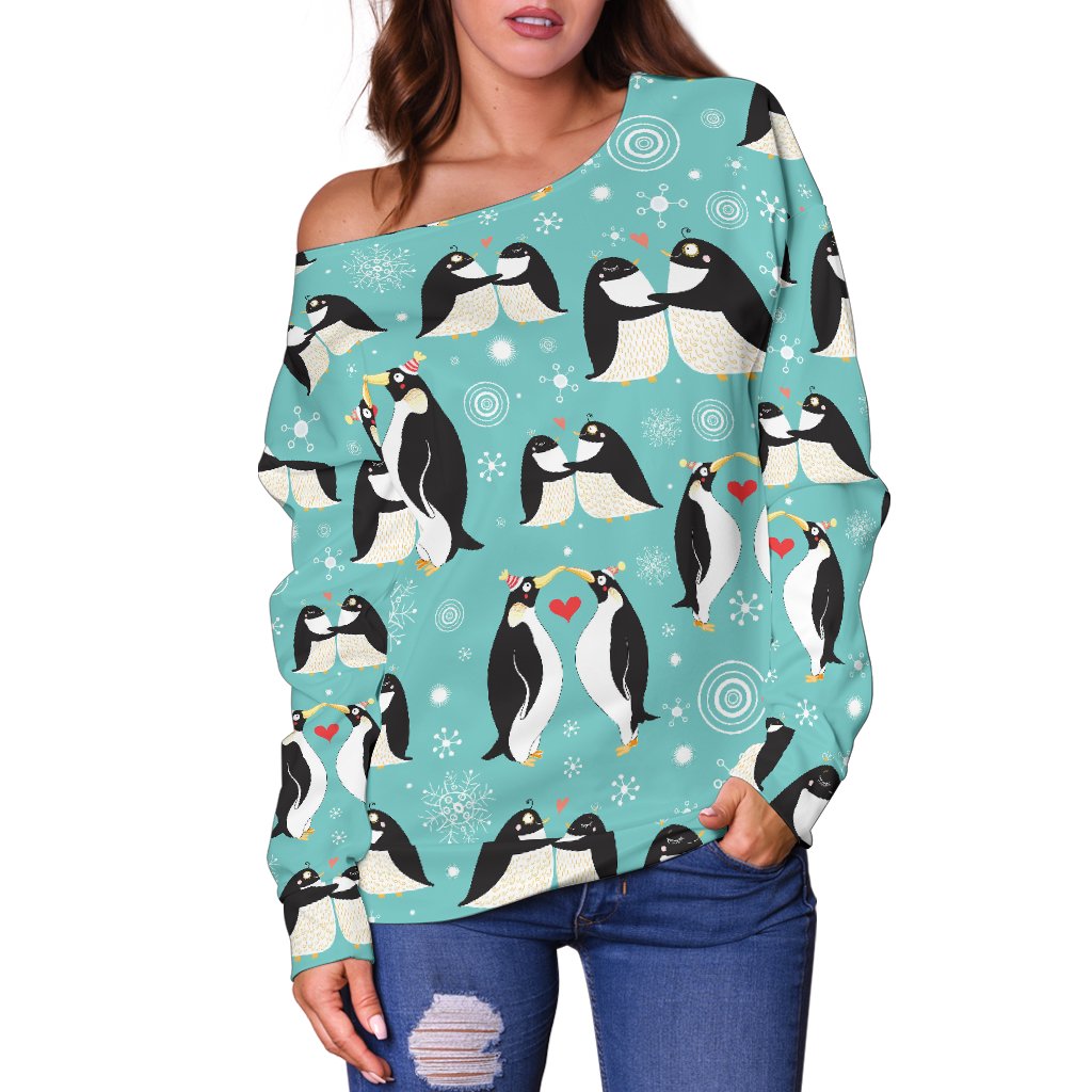 Penguin Love Print Off Shoulder Sweatshirt