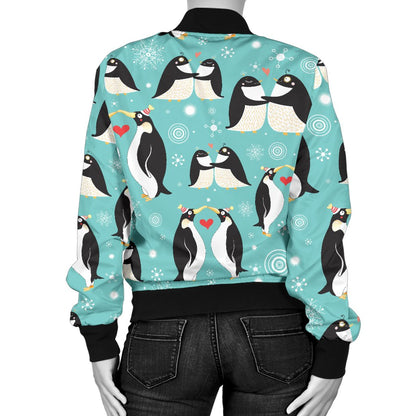Penguin Love Print Women Casual Bomber Jacket