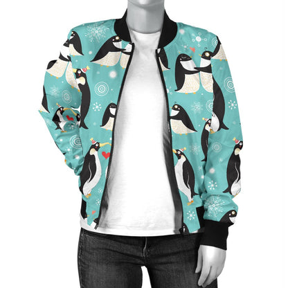 Penguin Love Print Women Casual Bomber Jacket