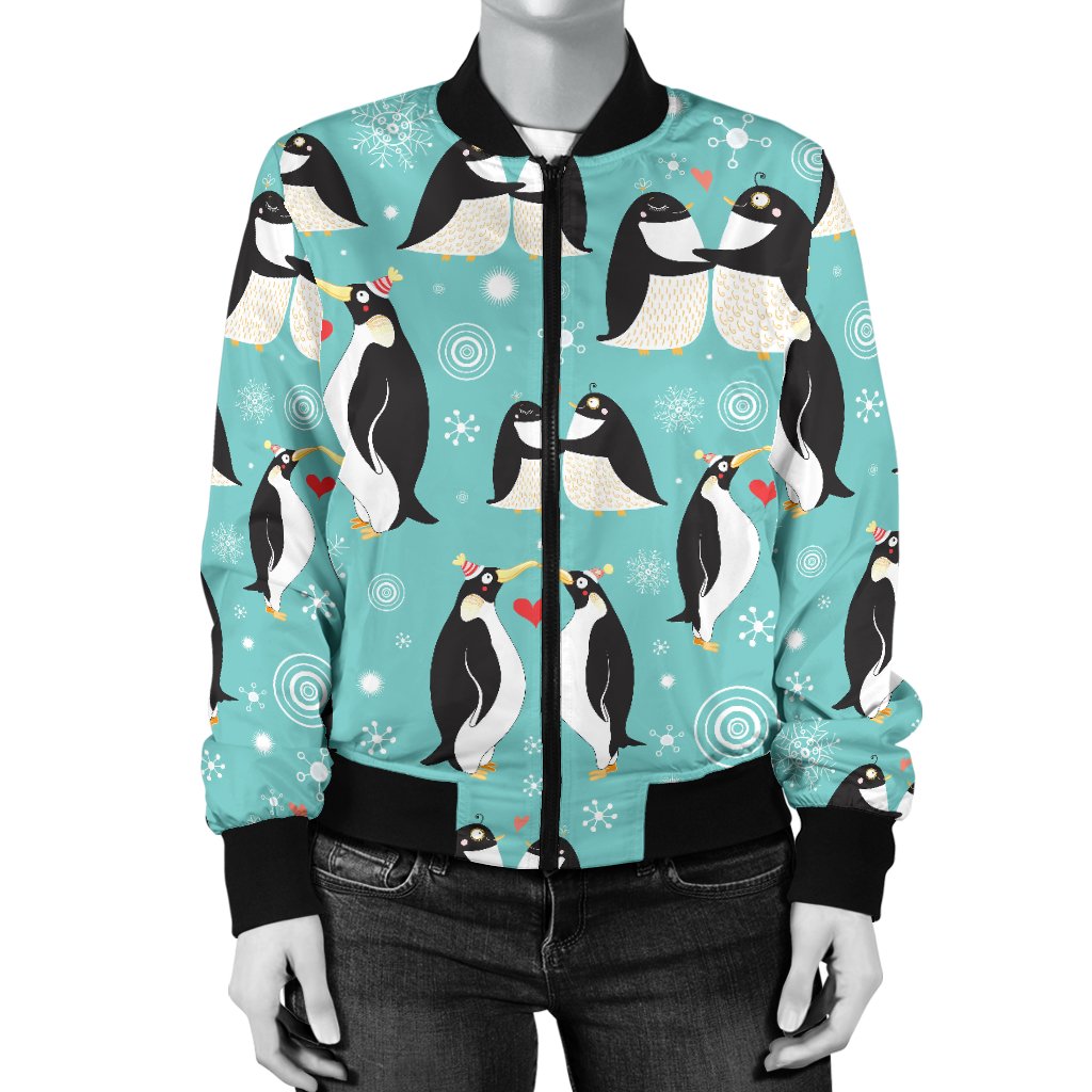 Penguin Love Print Women Casual Bomber Jacket