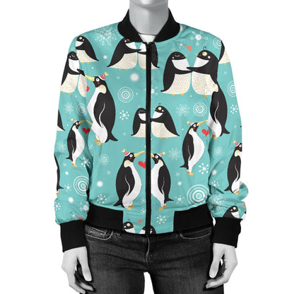 Penguin Love Print Women Casual Bomber Jacket