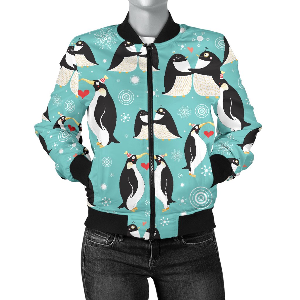 Penguin Love Print Women Casual Bomber Jacket