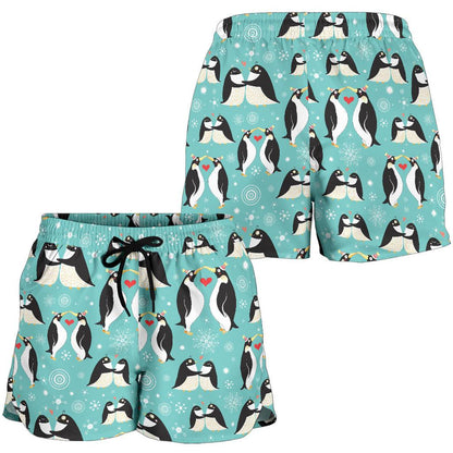 Penguin Love Print Women Shorts-JTAMIGO.COM