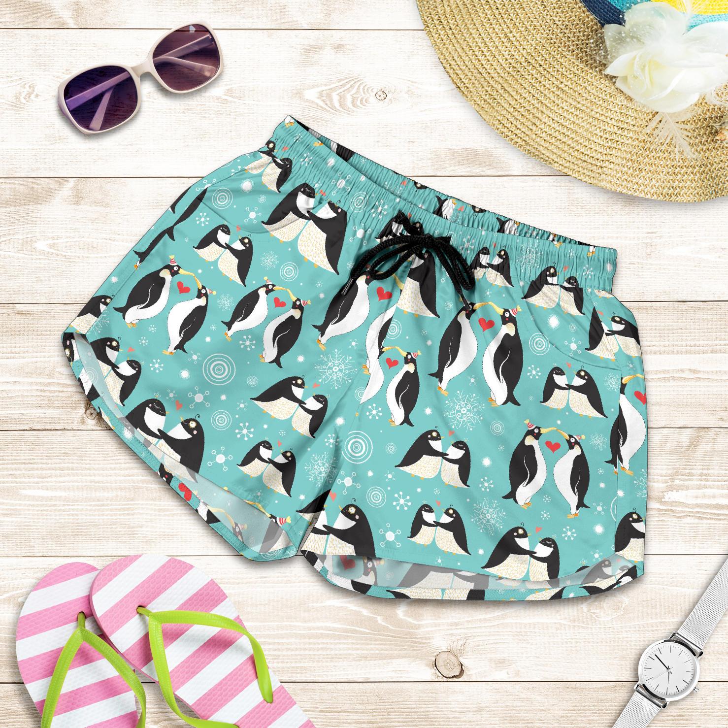 Penguin Love Print Women Shorts-JTAMIGO.COM
