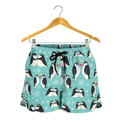 Penguin Love Print Women Shorts-JTAMIGO.COM
