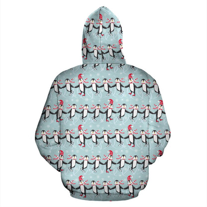 Penguin Skiing Design Zip Up Hoodie