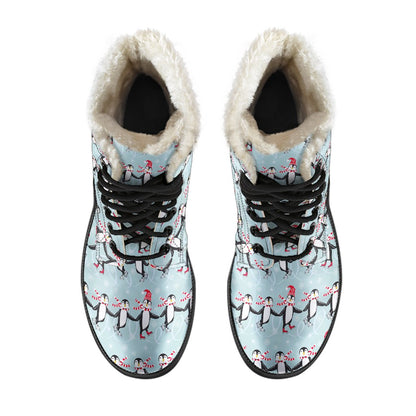 Penguin Sking Design Faux Fur Leather Boots-JTAMIGO.COM