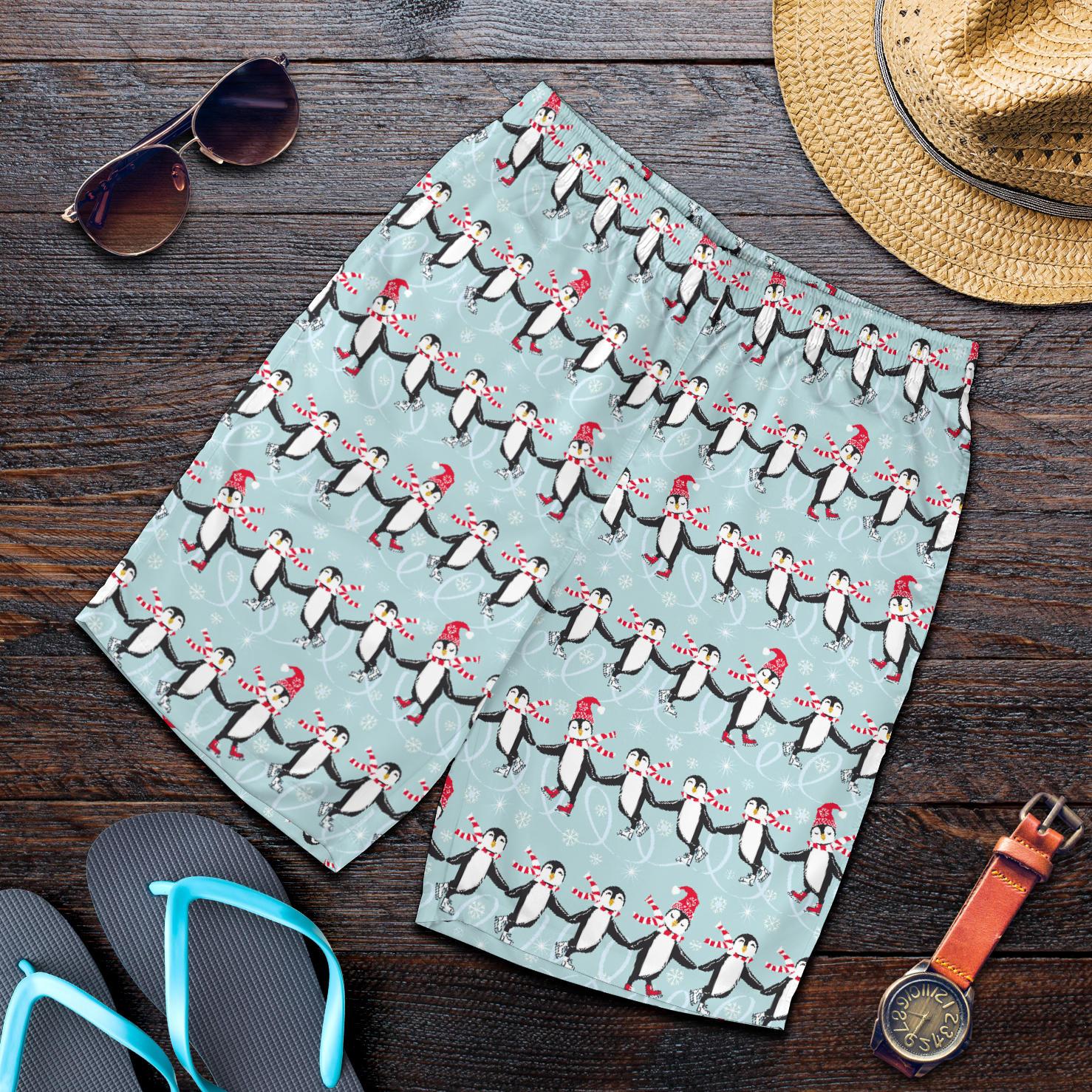 Penguin Sking Design Mens Shorts-JTAMIGO.COM