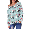 Penguin Sking Design Off Shoulder Sweatshirt