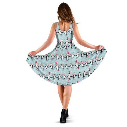 Penguin Sking Design Sleeveless Dress