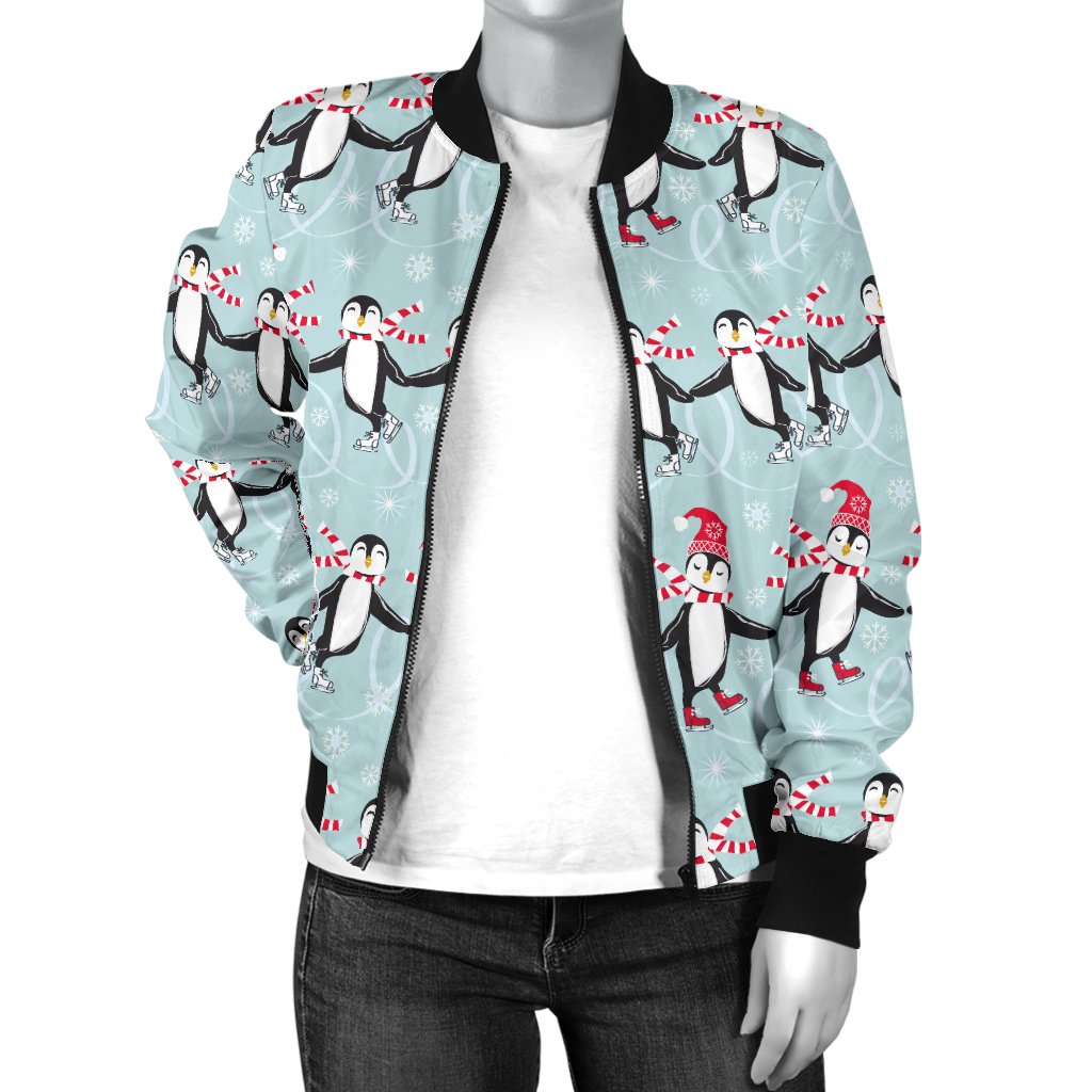 Penguin Sking Design Women Casual Bomber Jacket