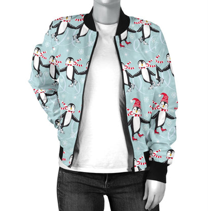 Penguin Sking Design Women Casual Bomber Jacket