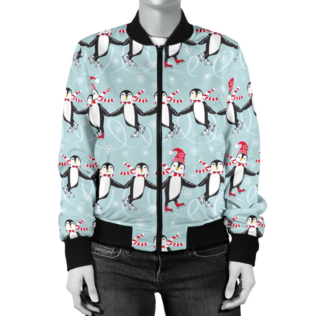 Penguin Sking Design Women Casual Bomber Jacket