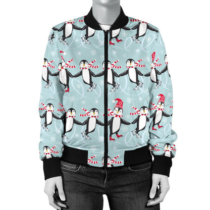 Penguin Sking Design Women Casual Bomber Jacket