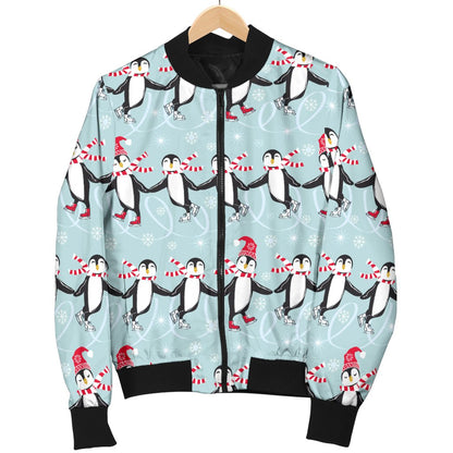 Penguin Sking Design Women Casual Bomber Jacket