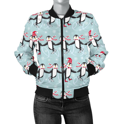 Penguin Sking Design Women Casual Bomber Jacket