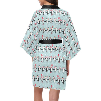 Penguin Sking Design Women Short Kimono Robe