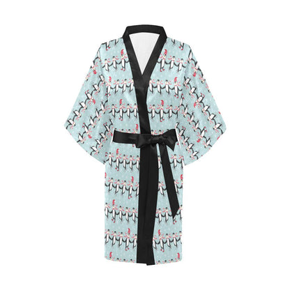 Penguin Sking Design Women Short Kimono Robe