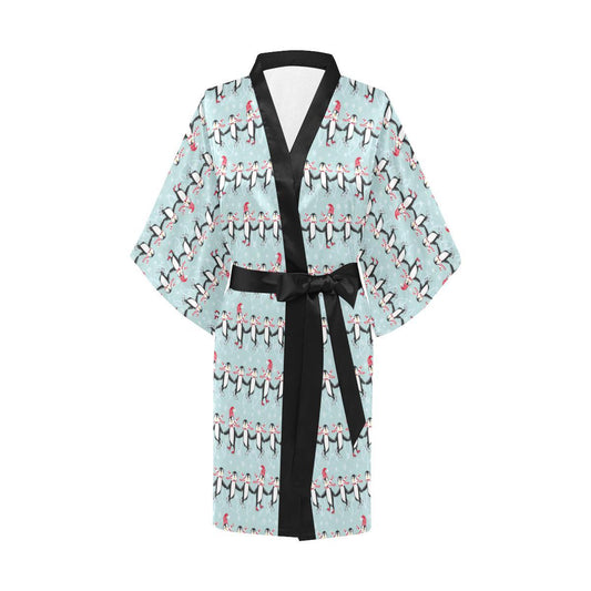 Penguin Sking Design Women Short Kimono Robe