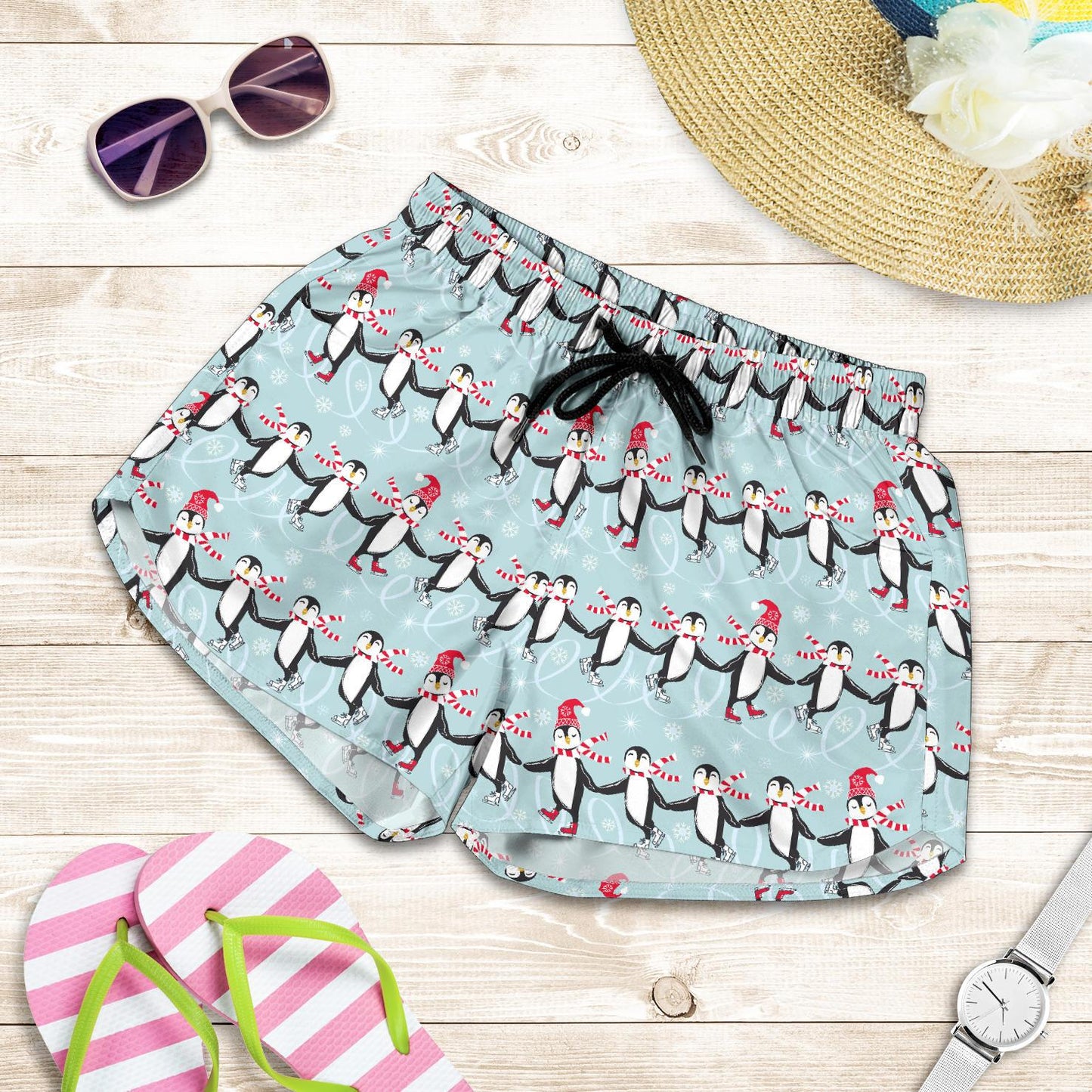 Penguin Sking Design Women Shorts-JTAMIGO.COM