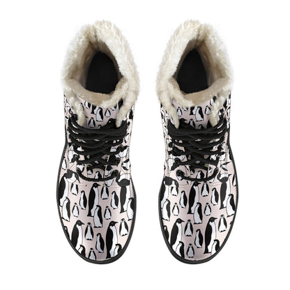 Penguin Themed Faux Fur Leather Boots-JTAMIGO.COM