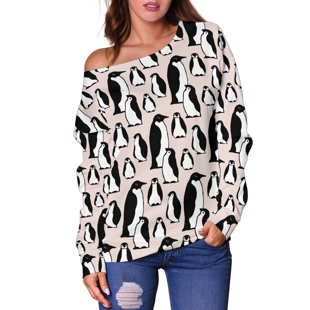 Penguin Themed Off Shoulder Sweatshirt